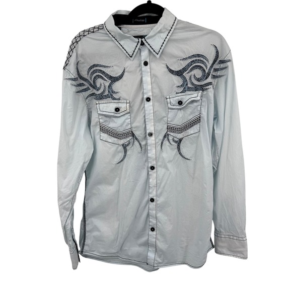 Roar Other - Roar Signature Pure II Shirt Mens Medium Blue Tribal Embroidered Biker